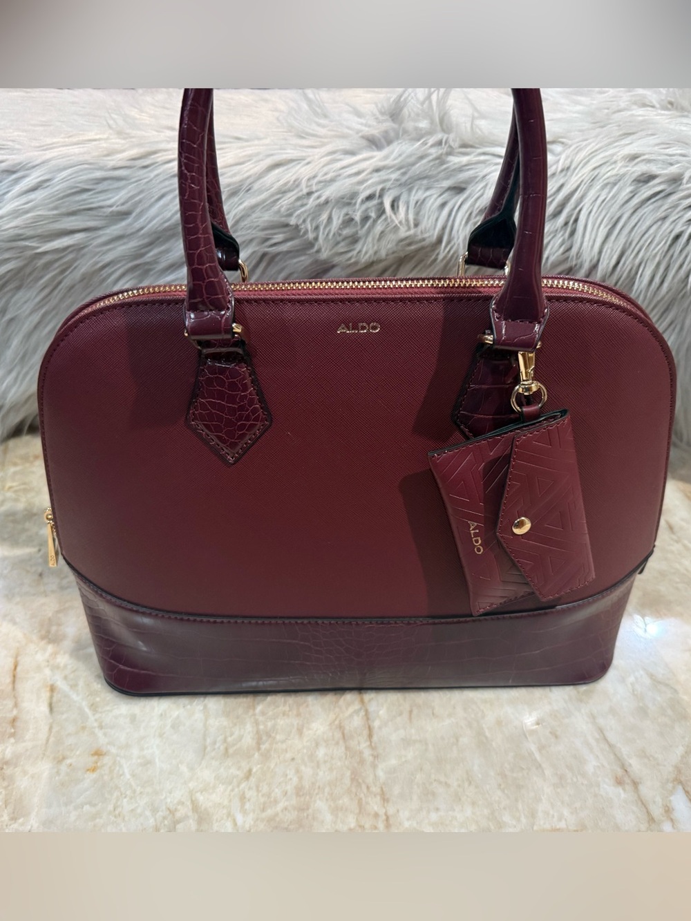 Aldo Wine Red Dome Satchel with Croc Accents